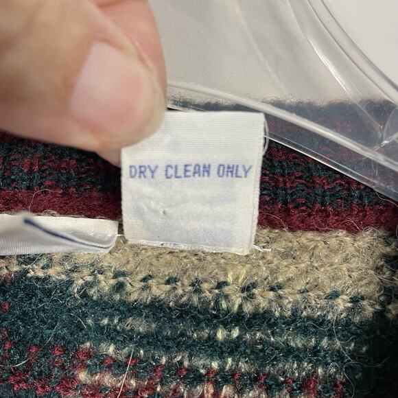 VTG 80s Grandpa Sweater Cardigan Size L Burgundy Plaid Wool Blend Leather Button - Picture 4 of 11